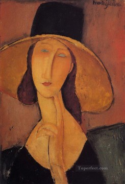  hebuterne Painting - portrait of jeanne hebuterne in a large hat Amedeo Modigliani